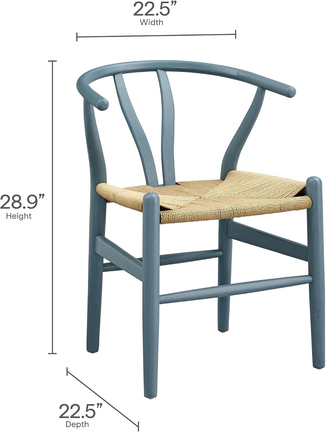 Modway Amish Wood Rope Dining Room Chair in Harbor Blue - 29 Inch Tall Solid Elm Wood Accent Armchair - Mid Century Modern Open Back Kitchen Chair with Woven Seat