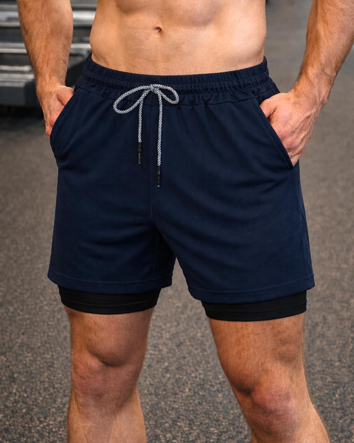 Running Shorts for Men, 2 in 1 Lightweight Athletic Shorts Gym Workout Towel Loop with Pockets