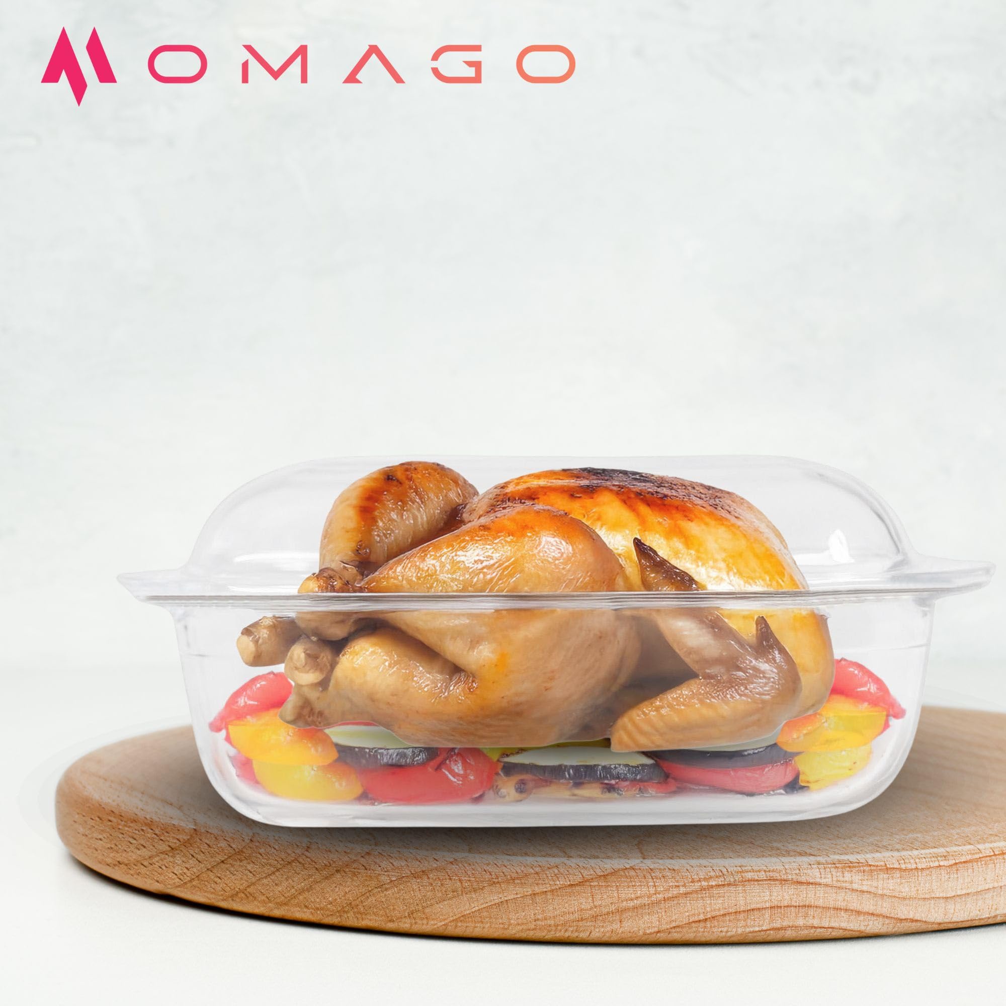 OMAGO® Naczynie żaroodporne prostokątne 4,4 l z pokrywką, duże szklane naczynie do piekarnika, forma do zapiekania mięsa i lasagne