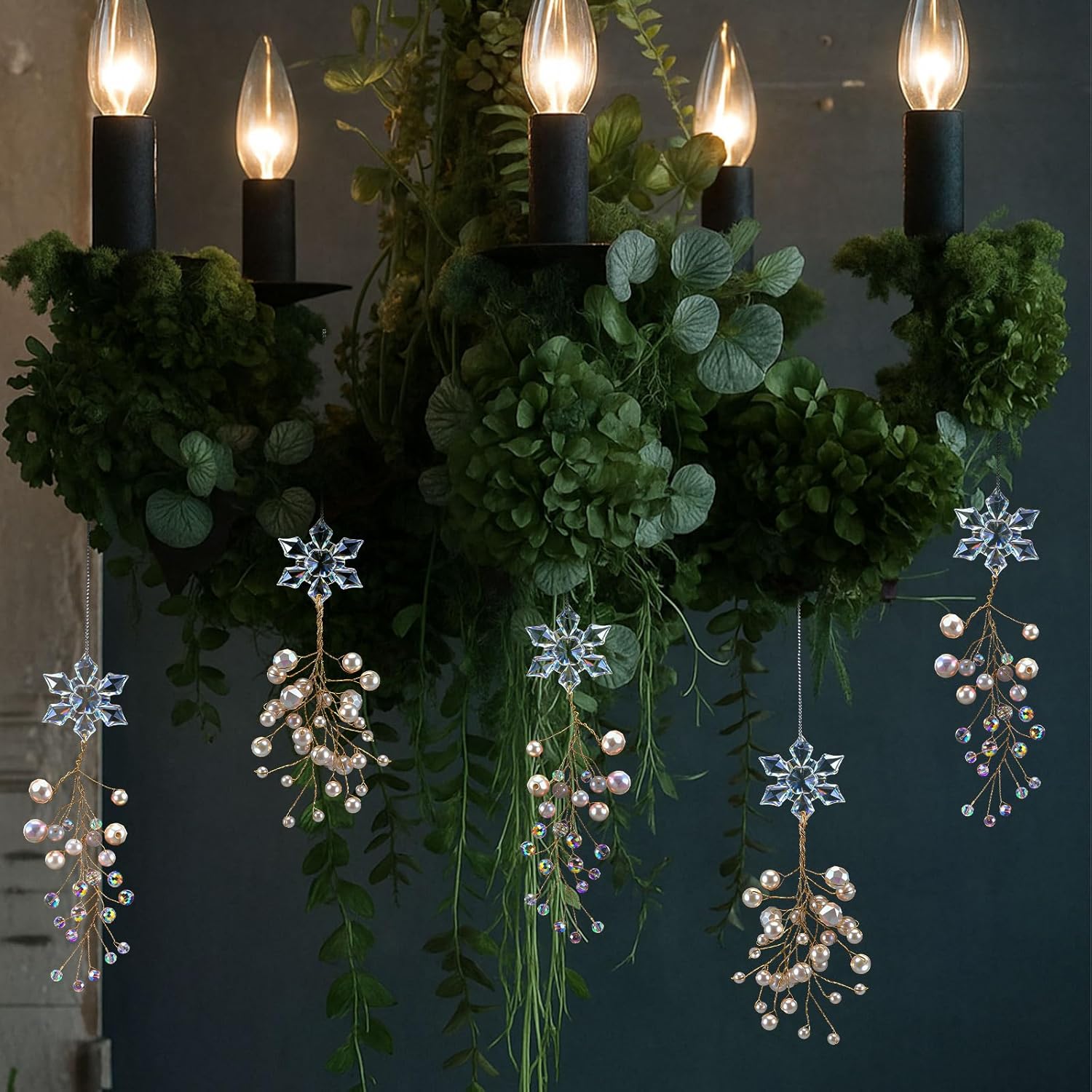 Amyhill 12個 クリスマス クリスタル パール ツリー デコレーション アクリル ブドウ 雪の結晶 オーナメント 吊り下げ