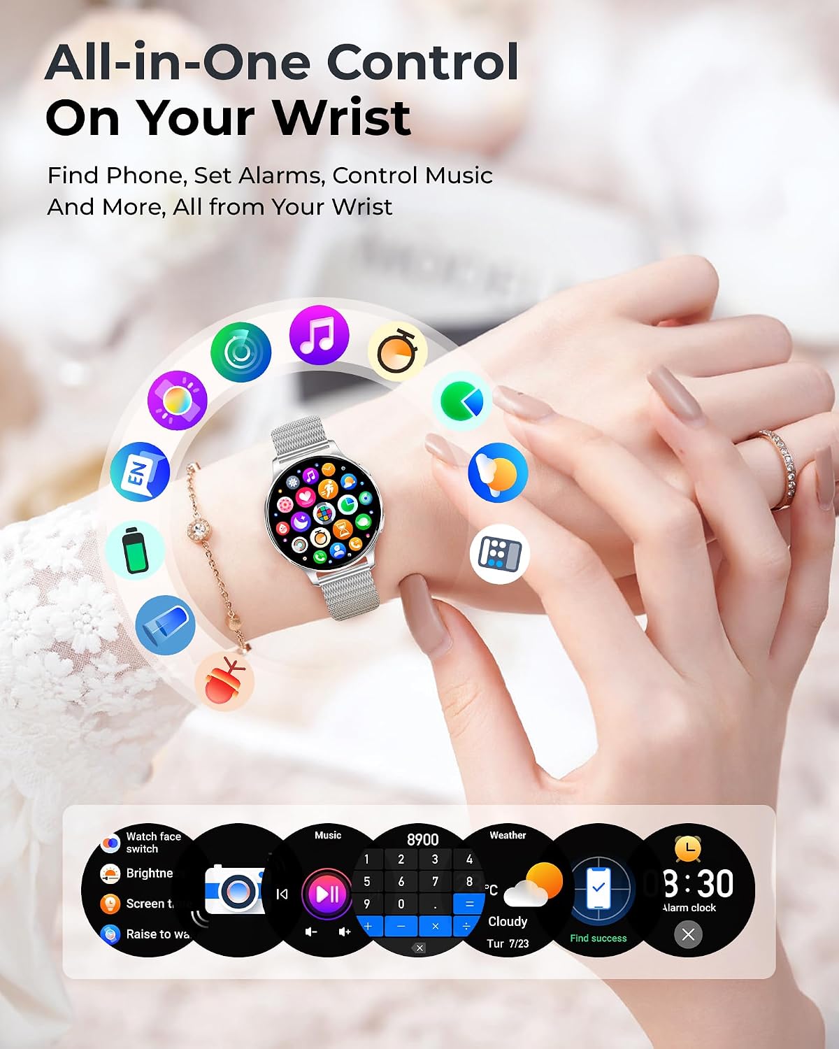 Smart Watch for Women, 1.27" HD Fitness Tracker with 4 Bands & Necklace Gift Set, Heart Rate SpO2 Sleep Monitor, 120+ Sport Modes, Call & Notifications, Smartwatch for Android iPhone, 40mm Silver