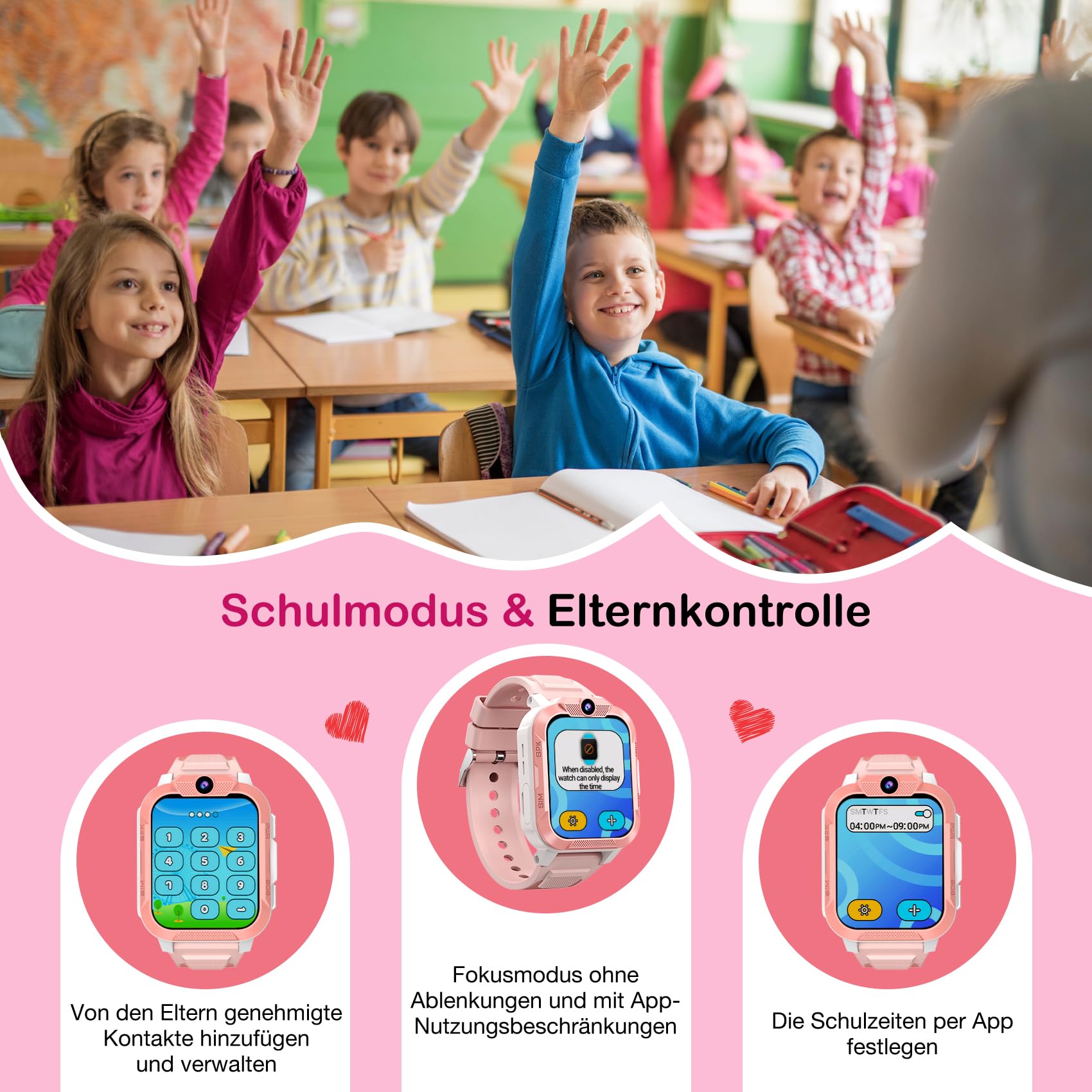 Baolubao 4G Smartwatch Kinder mit GPS und Telefon, SOS-Taste, Schulmodus – Ansicht 5
