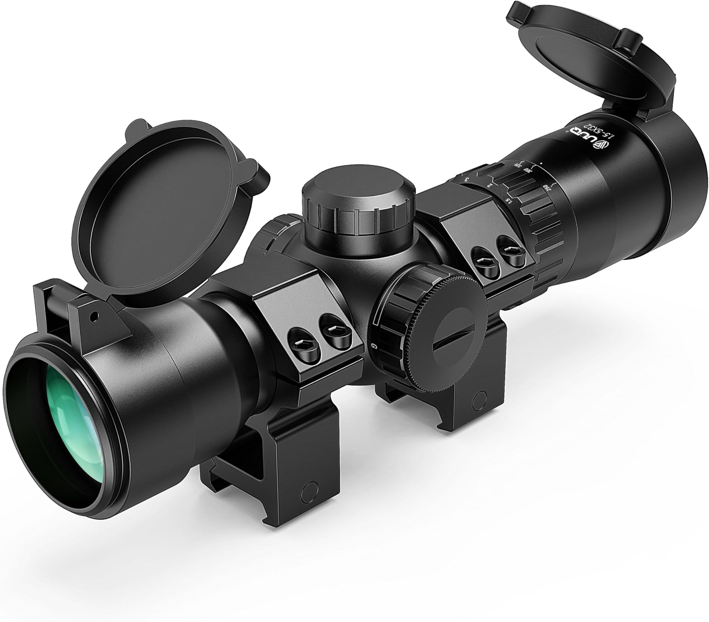UUQ 1.5-5x32 Crossbow Scope,Circles and Rangefinder Etched Glass Ballistic Reticle Optic, 250-450 FPS Red Green Illuminated,Compact Crossbow Scope for Hunting 20-100 Yards with 20mm Scope Rings
