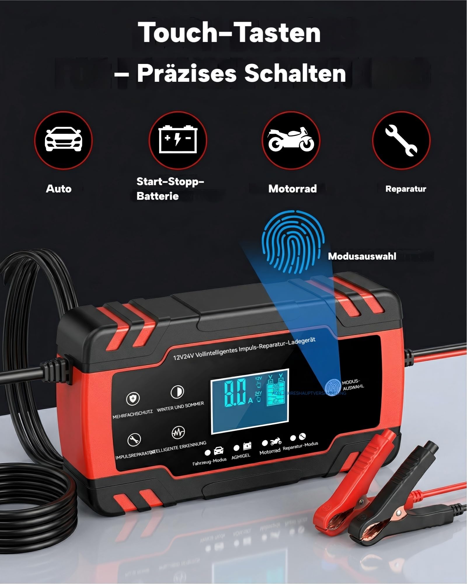 8A 12V/24V Autobatterie Ladegerät, intelligentes Erhaltungsladegerät mit automatischer Abschaltung & Temperaturkompensation, für Auto/Motorrad/LKW/Boot (AGM/EFB/Gel/Säure)
