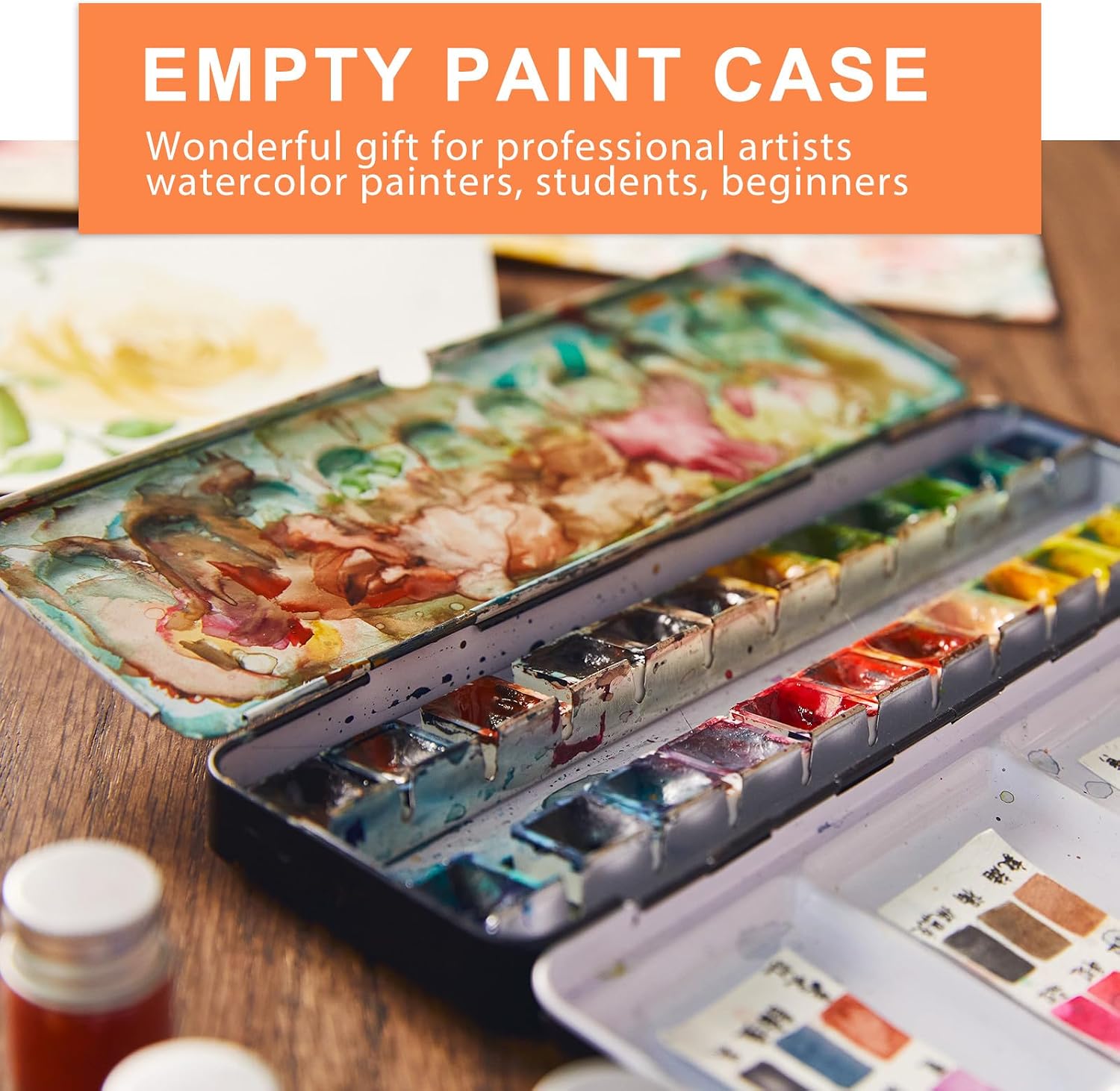 NIYANGLE Empty Watercolor Tin Case Metal Paint Storage Box Medium Size Black Fillable Pigment Palette for Travel Artists and DIY Painting