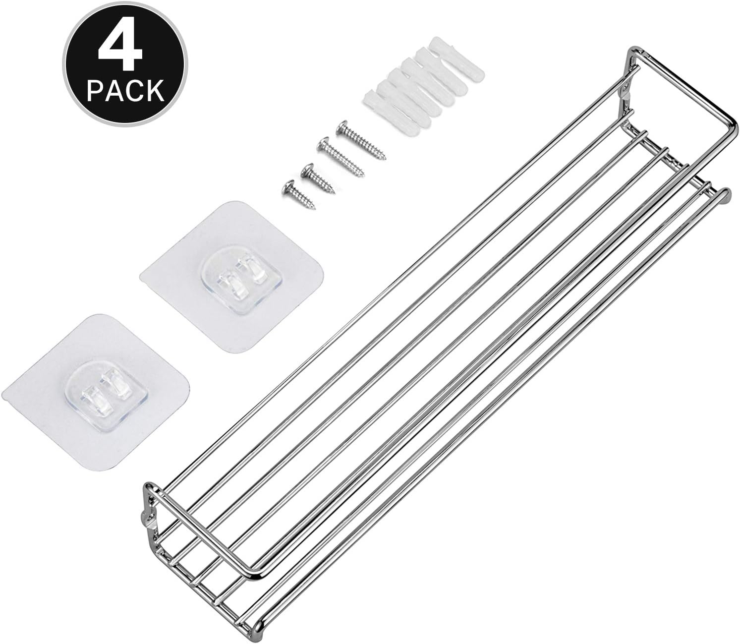 X-Chef Spice Rack Wall Mount, 4 Hanging Spice Racks Spice Organizers for Cabinet Pantry Door, Kitchen Cupboard, Seasoning Storage Spice Shelf, Chrome Finished