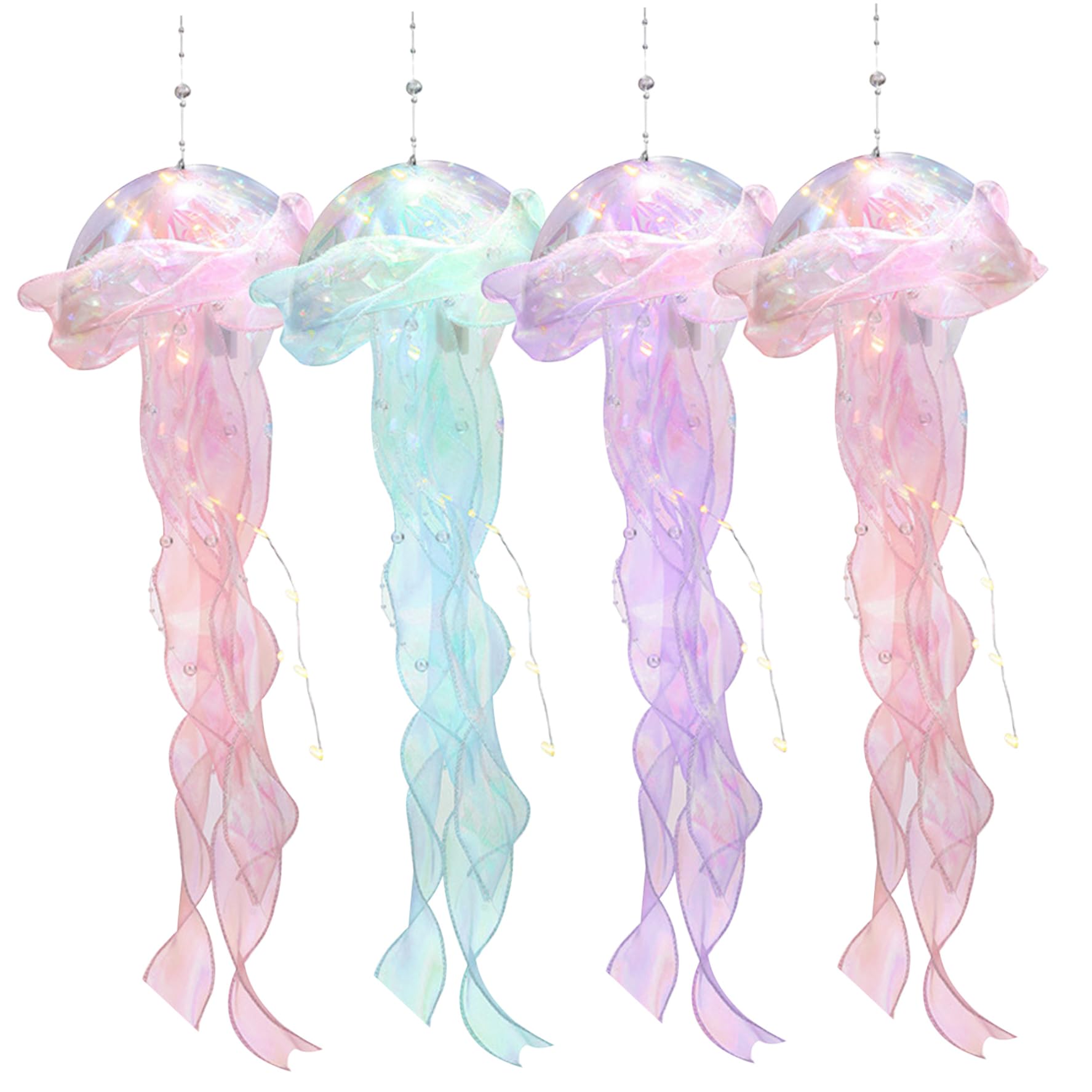 Lanternes Méduses Décoratives 4 Pièces - Décoration Fête, Baby Shower, Mariage, éclairage LED Inclus - 11