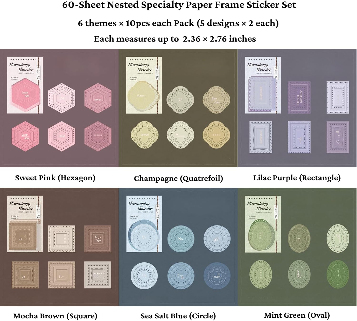 60 Sheets Nested Frame Scrapbook Stickers Set, Aesthetic Specialty Paper Border Decals for Junk Journaling, Vintage Layered Geometric Photo Frames for Planners, Card Making, Crafts