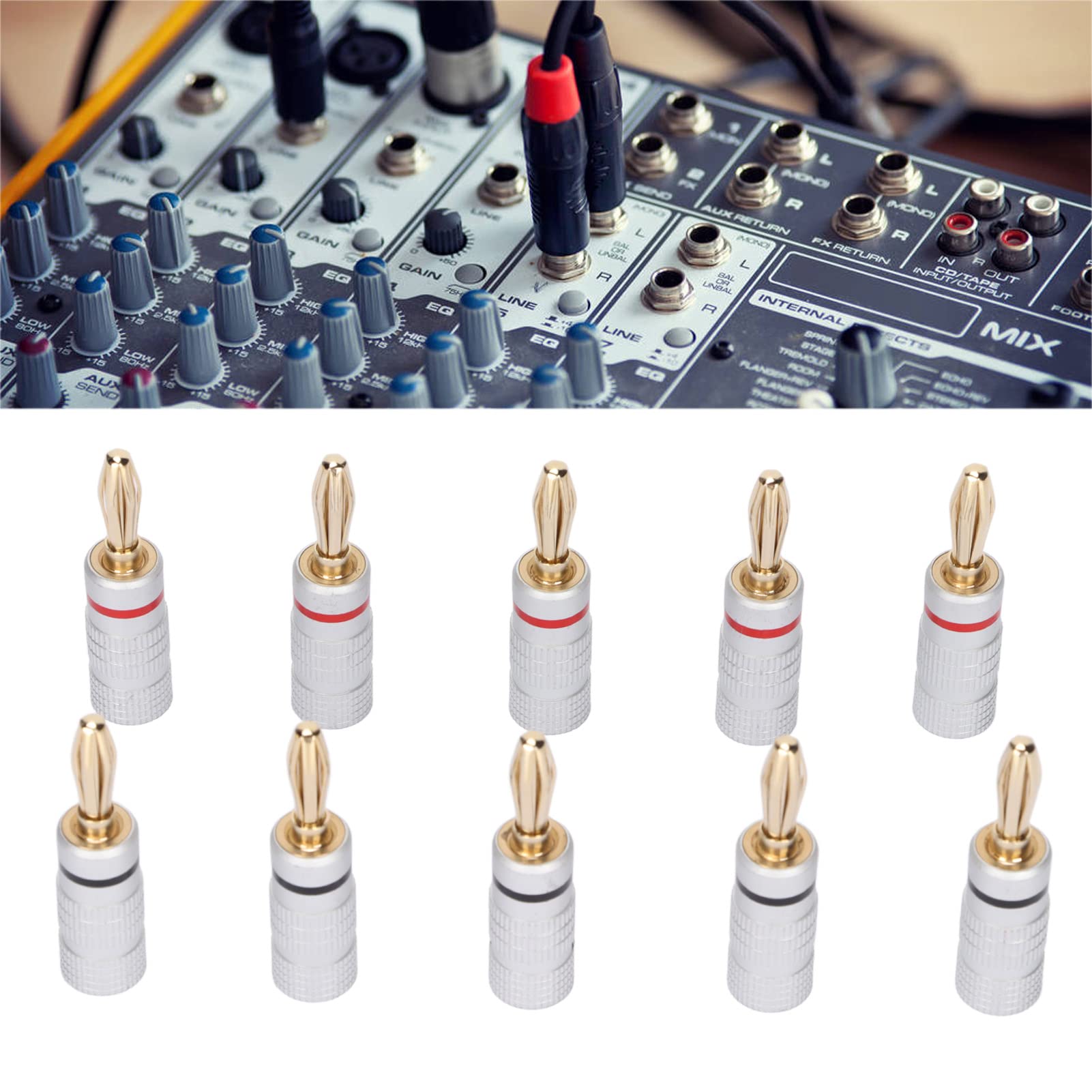 5 Prises Banane Doubles Plaquées Or - Connecteurs Audio Vis Pour Câbles Haut-parleurs
