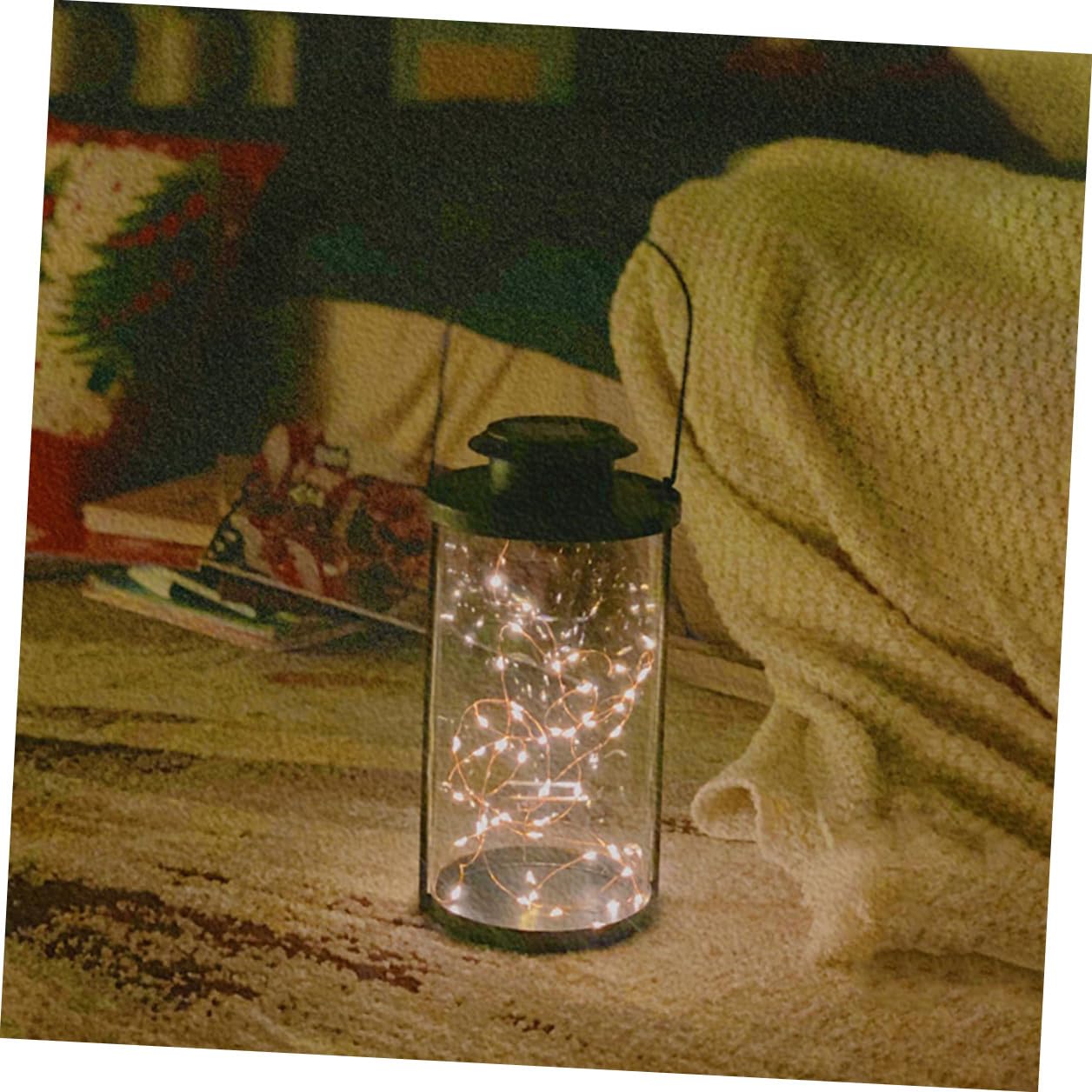 Baluue LED Kupferdraht Lichterkette mit 50 LED Lampen Ip65 Automatische Dämmerungsschaltung Tragbar aus Eisen und Glas für Garten und Terrasse