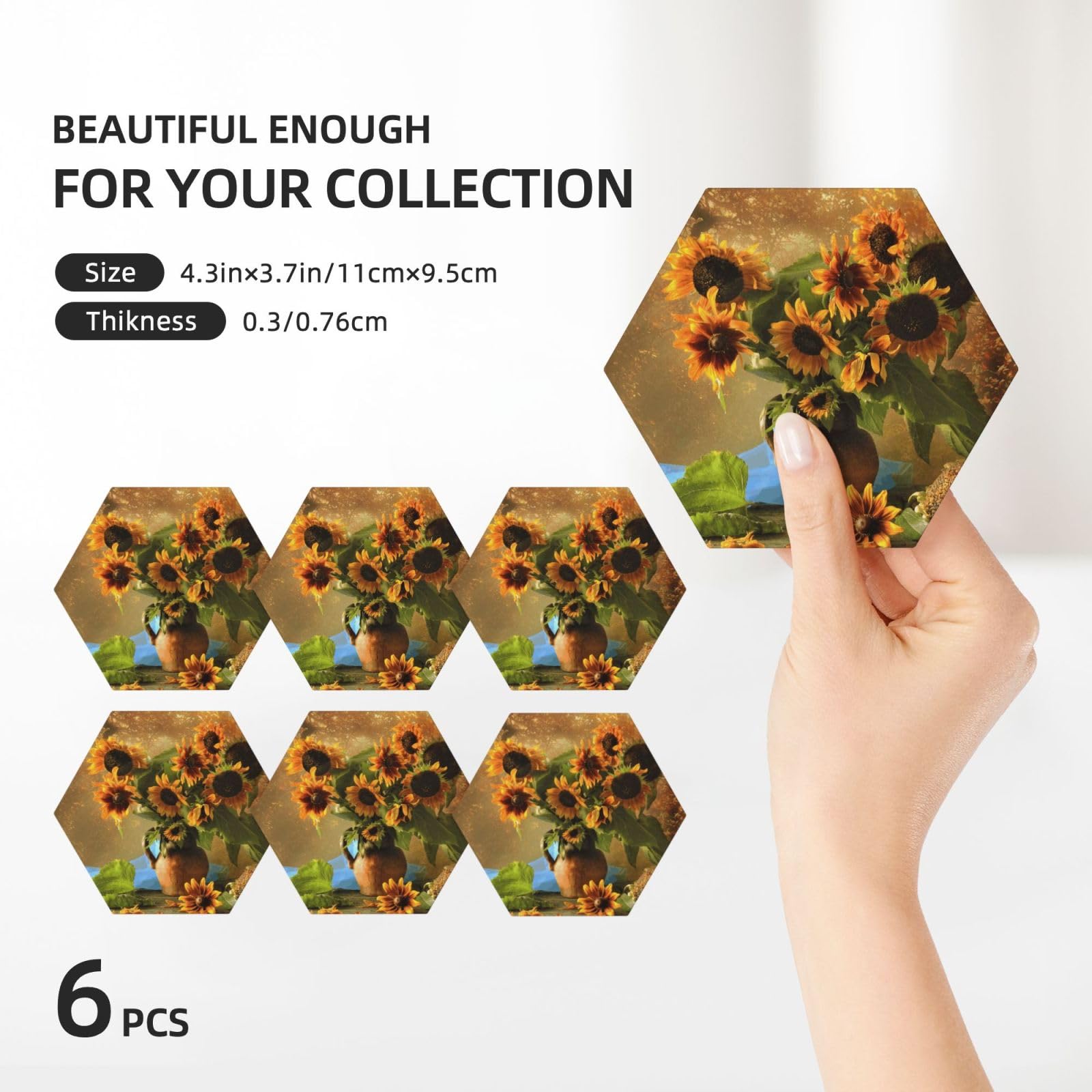 Set di 6 sottobicchieri decorativi in ceramica con stampa di girasole