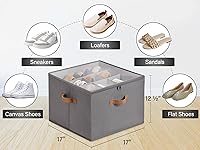 Vista 2 de StorageWorks Shoe Organizer for Closet, Shoe Cubby Storage Containers with Handles and Clear Cover, Fits up to 16 Pairs, Grey
