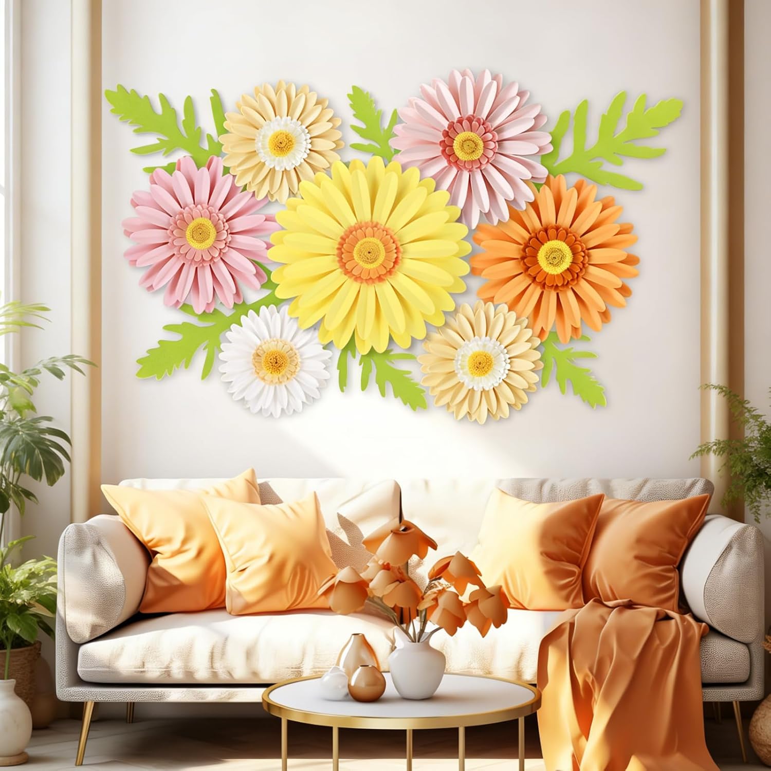 SUNBEAUTY Paper Flowers Decorations for Wall 3D Giant Daisy Artificial Flowers Bulletin Board Decoration Floral Paper Flowers Hanging for Spring Classroom Office Decor Wedding Baby Shower Garden Party