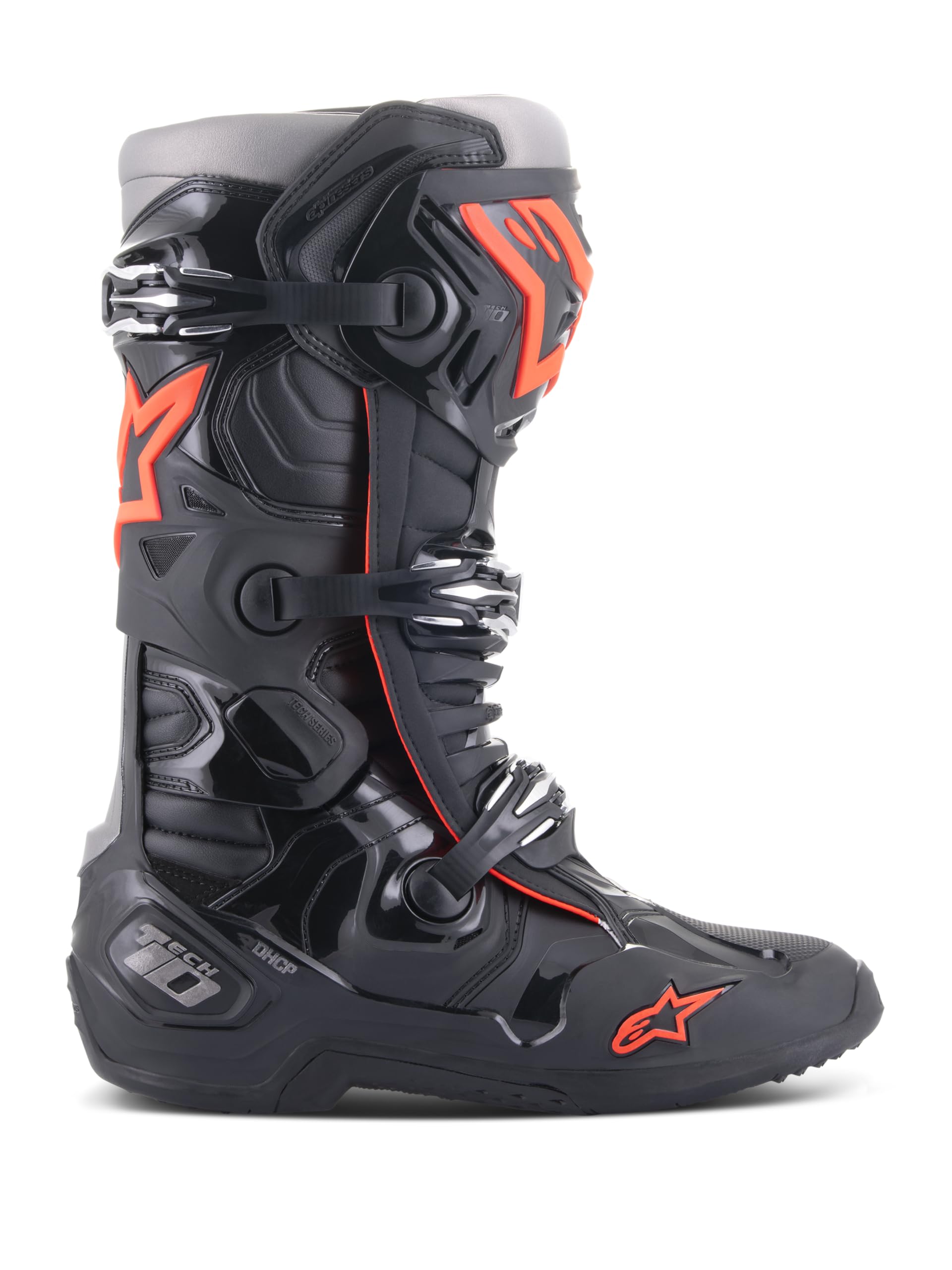 Alpinestars Tech 10 Boots, High-Performance Motocross Boots, CE-Certified, 10, Black/Red Fluo