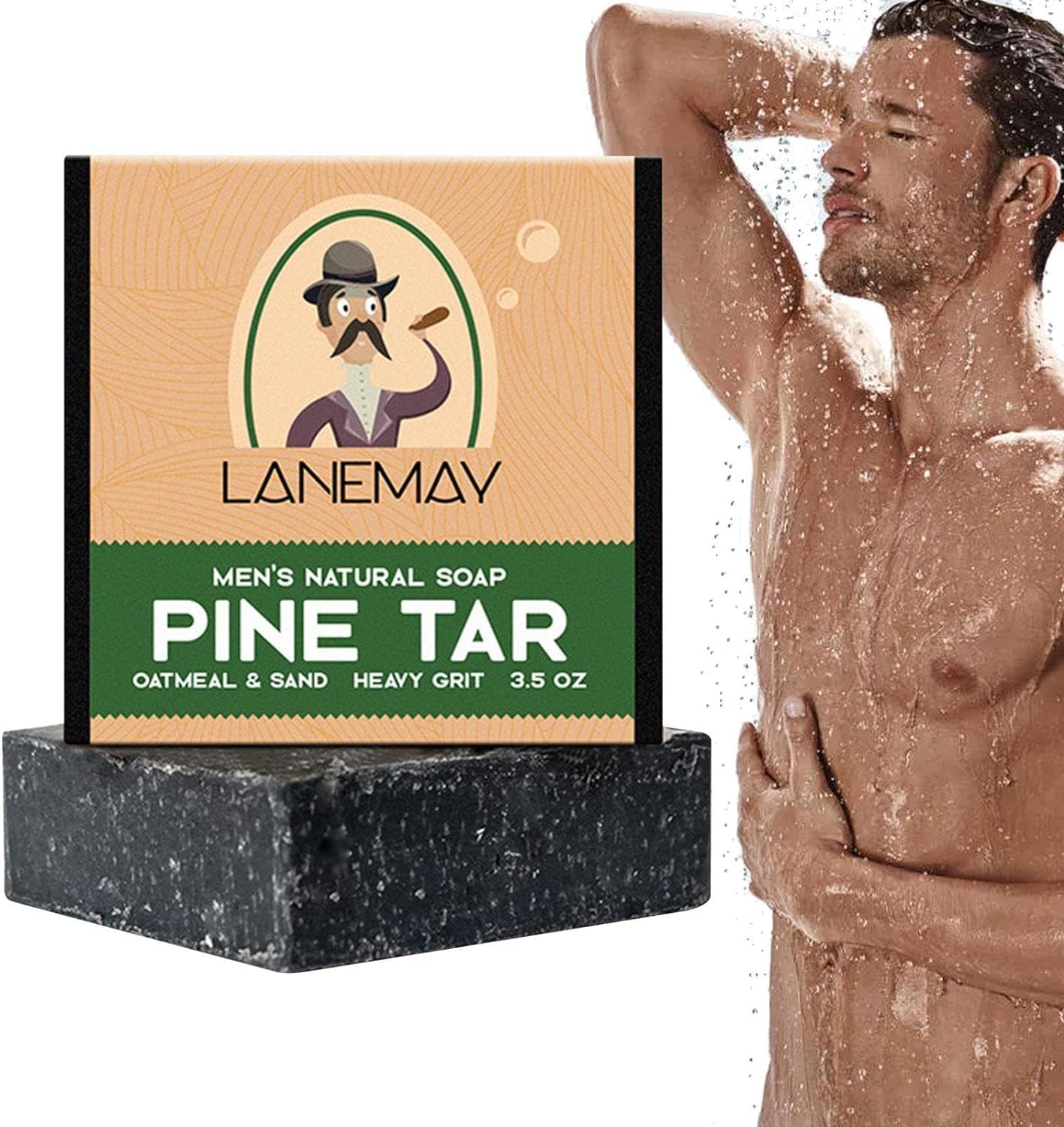 Men's Pine Tar Soap Natural Soap for Men 2024 New Handmade Brightening Pine Tar Soap for Remove Acarid, Bacteriostasis, Clean and Degrease with Dense Foam (1pcs)