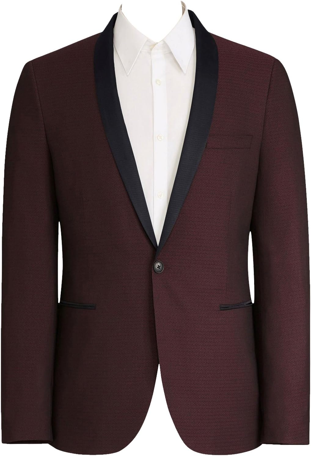 HBDesign Mens 1 Piece 1 Button Shawl Lapel Slim Fit Fashion Modern Tuxedo Wine Red