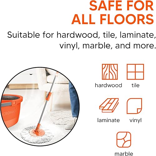 Miniatura 6 de Macromax - Juego de trapeador y cubo de giro más rápido, trapeador de microfibra giratorio de 360 con sistema de secado inteligente, humedad