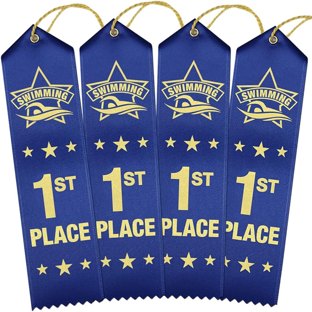 RibbonsNow Swimming 1st Place Ribbons – 100 Blue Ribbons with Card & String