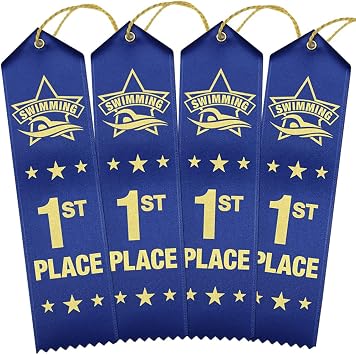 RibbonsNow Swimming 1st Place Ribbons 100 Blue Ribbons with Card & String
