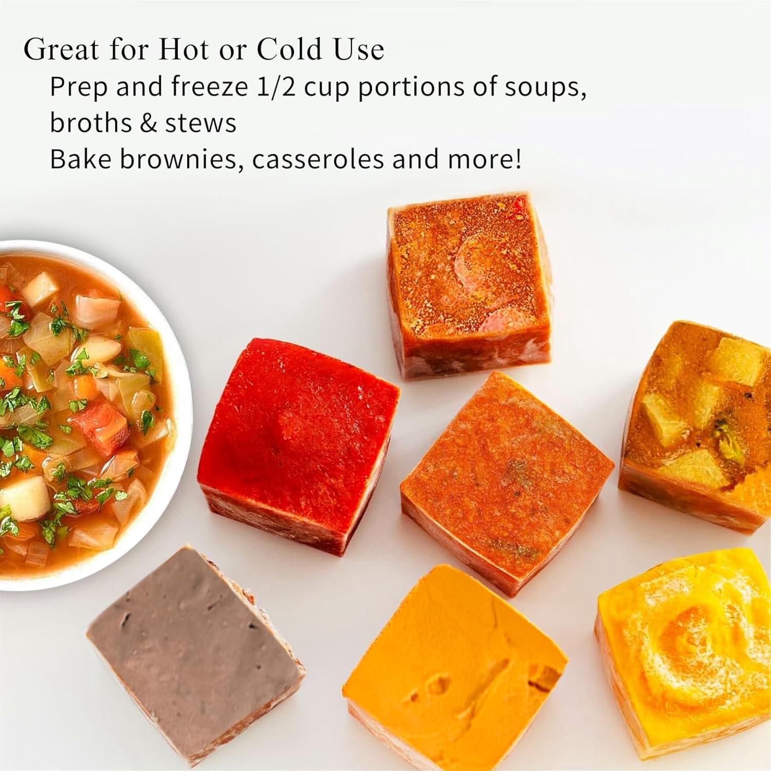 1/2 Cup Silicone Freezer Tray With Lid - Silicone Freezer Molds 4-Pack For meal prep & freezing of various sauces and other dishes, makes 32 perfect 1/2 cup portions cubes (Blue 4 Pack)