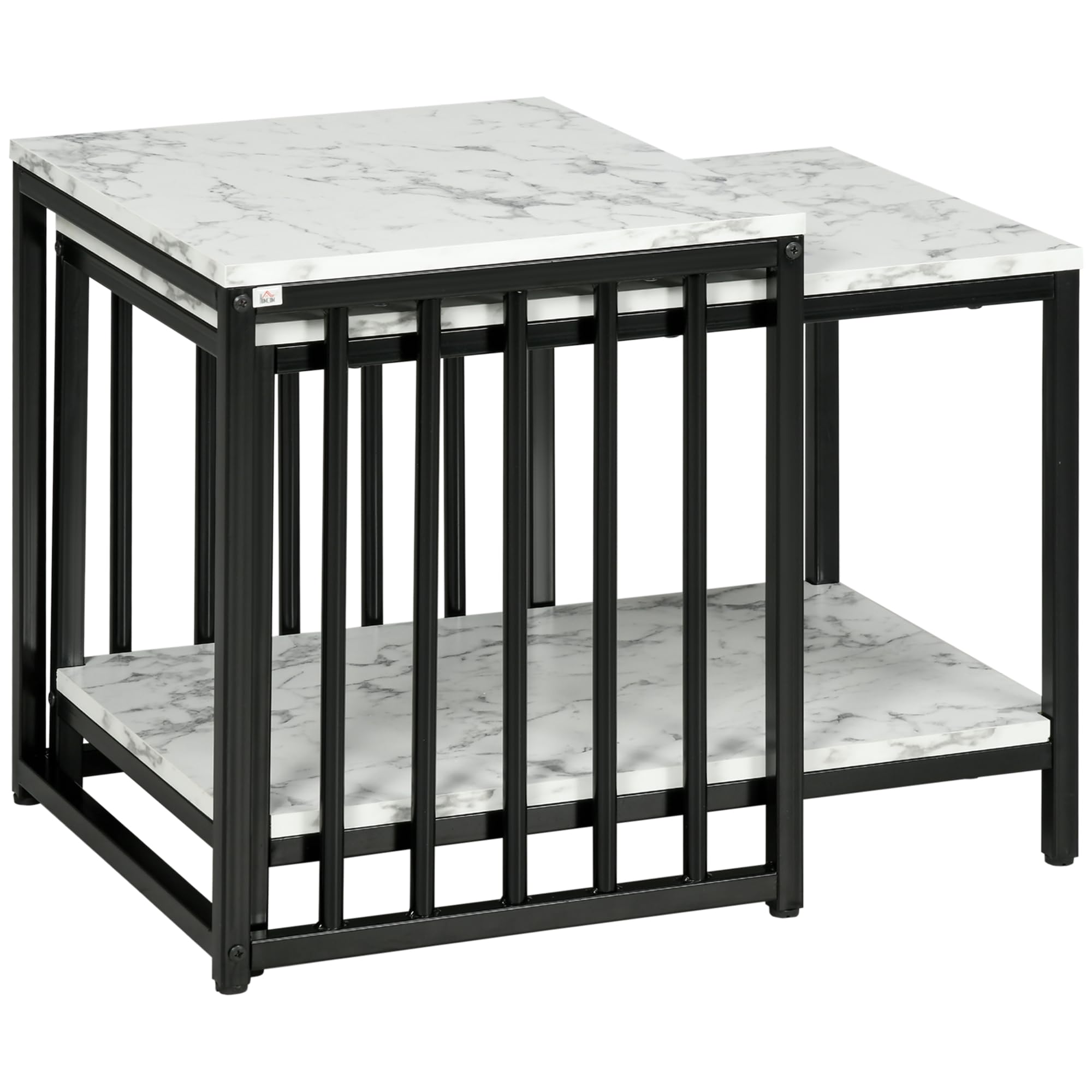 HOMCOM Lot de 2 Tables d'appoint Tables gigognes Tables Basses empilables avec Plateau Aspect Bois Effet marbre Cadre en métal Noir
