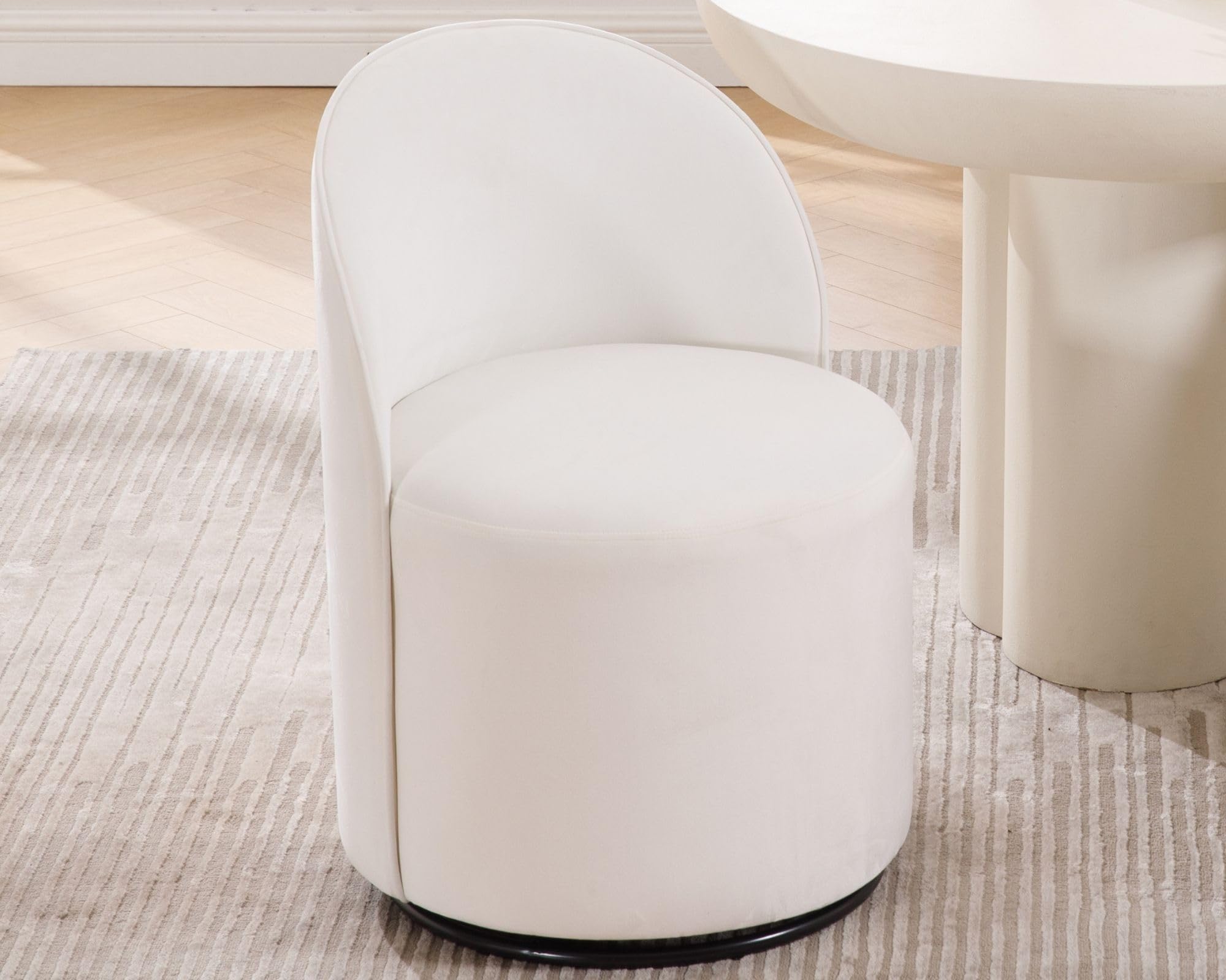 VESCASA 360° Swivel Upholstered Barrel Dining Chairs, Modern Padded Dining Chairs with Round Barrel Back for Dining Room, 1 PC, White Velvet