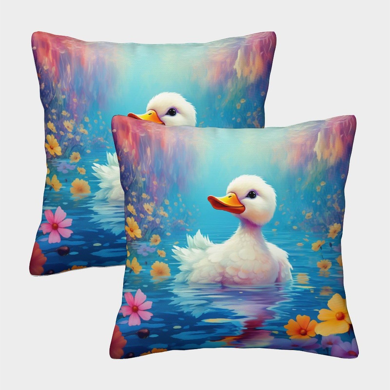 UENDOKRNN Duck Pillow Cover Set of 2 Soft with Invisible Zipper Animal Throw Pillow Covers Nches Home Decorative SquarePillowcases for Sofa Couch Livingroom Office Car 50x50cm