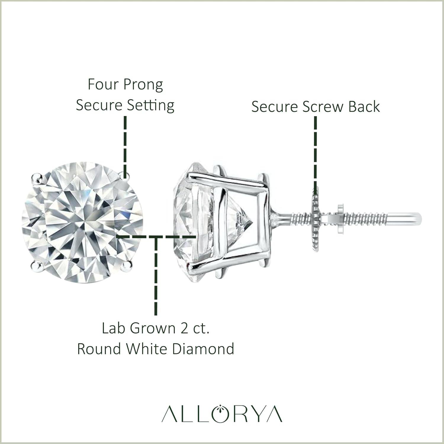 2.00 Carat Round Lab Grown White Diamond 4 Prong Solitaire Unisex Stud Earrings in 14K Solid Gold