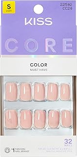 KISS CORE, Press On Nails, Nail glue included, 'Aesthetic', Pink, Short Size, Squoval Shape, Includes 32 Nails, 2g Glue, 1 Manicure Stick, 1 Mini File