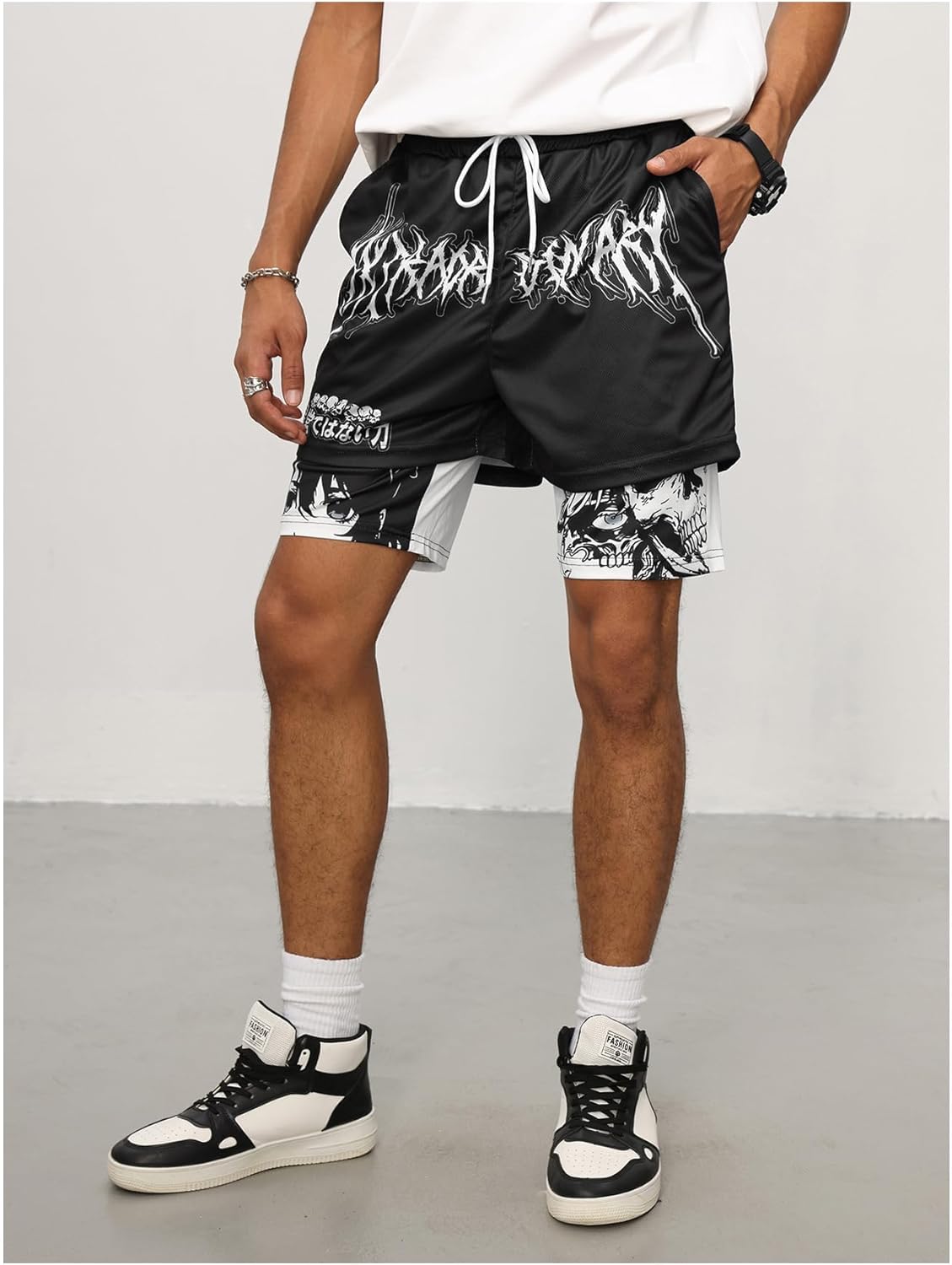 Floerns Men's Graphic Print Drawstring Waist 2 in 1 Workout Mesh Track Shorts - Image 3