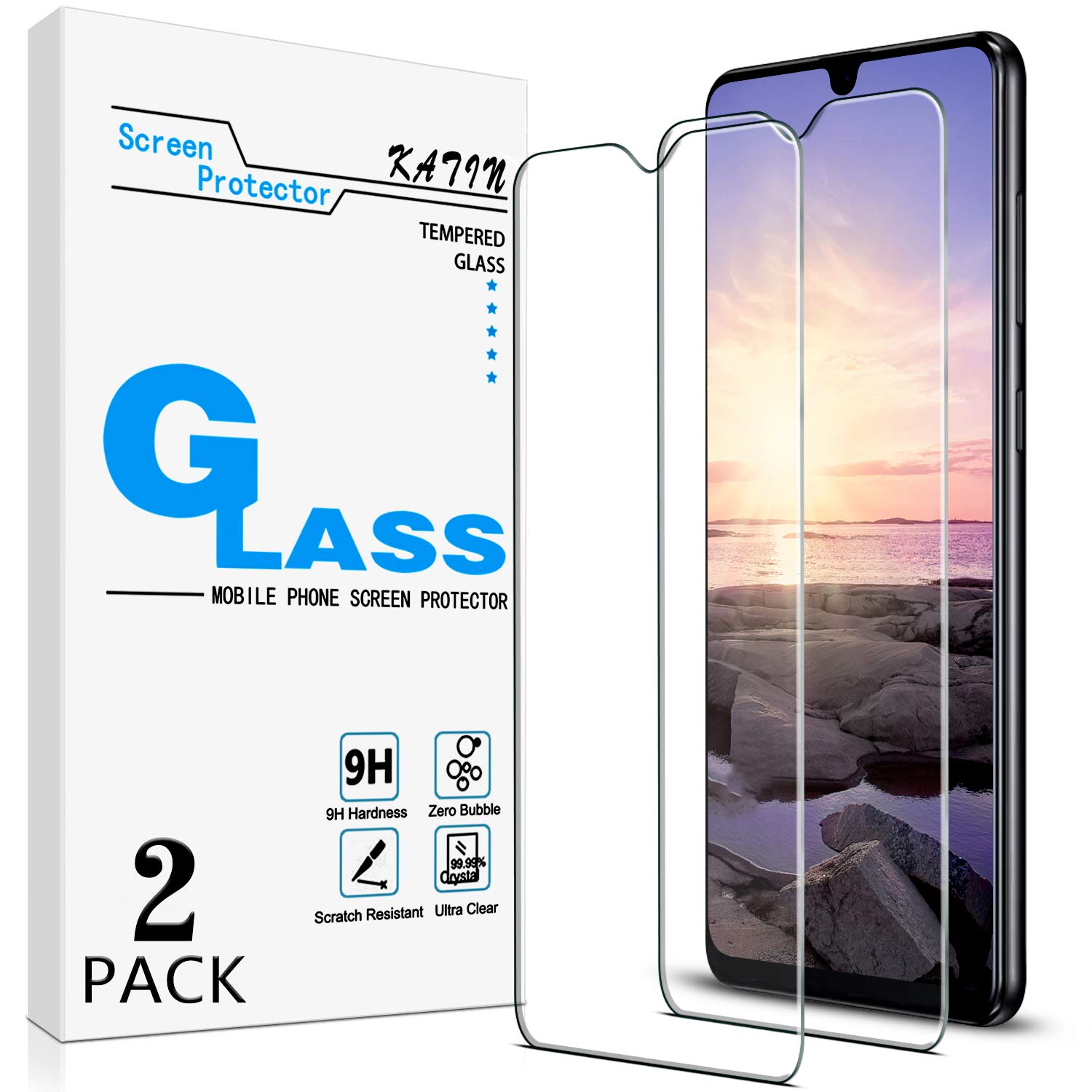 KATIN [2-Pack] Screen Protector For Samsung Galaxy A32 4G, A22 4G, A31 Tempered Glass Anti Scratch, Bubble Free, 9H Hardness, Easy to Install, Case Friendly