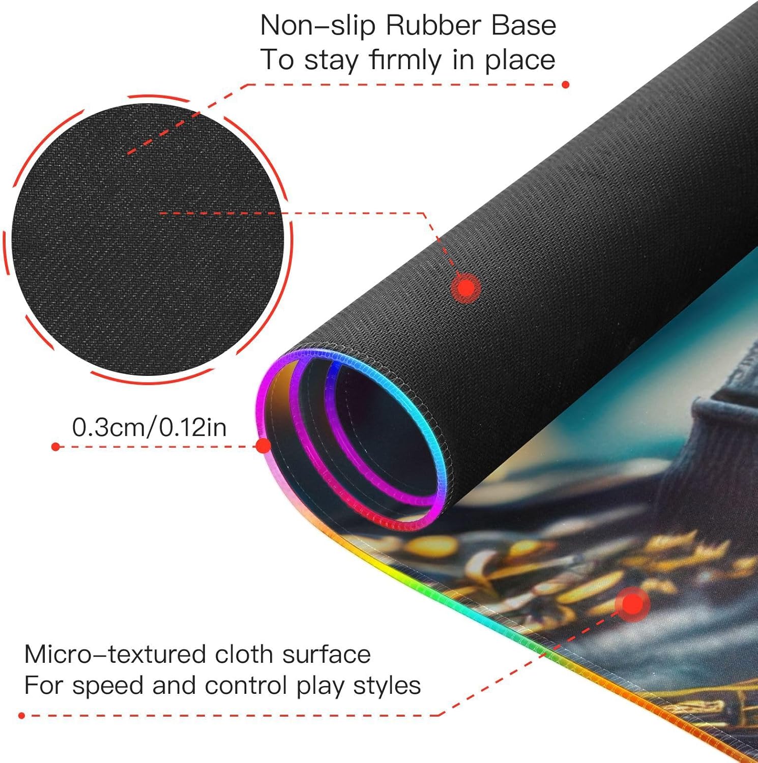 Gorilla Punk Style Gaming Mouse Pad, Large Gaming Pad with Multiple RGB Light Modes Anti Slip Rubber Base