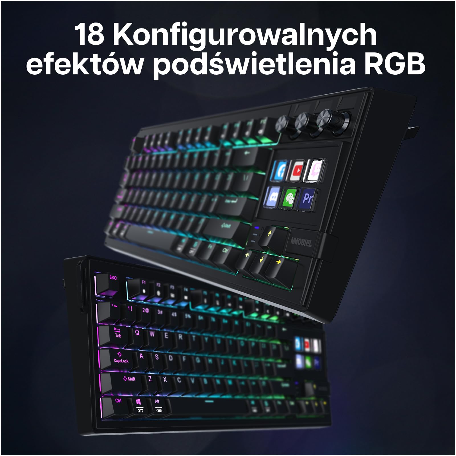 Mechaniczna Klawiatura do Stream Deck firmy MMOBIEL – QWERTY RGB, Hot-Swappable, 6 Programowalnych Klawiszy LCD i 3 Pokrętła Sterujące do OBS, Streamingu, Montażu, Produktywności – do Windows/macOS