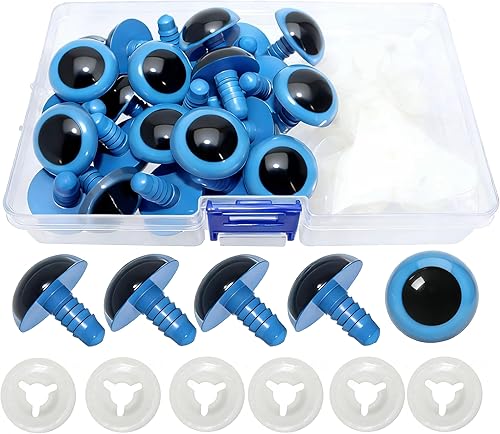 BESTCYC 1 caja (60 unidades) ojos grandes de seguridad de plástico de color azul de 0.94 pulgadas con arandelas para animales de peluche, muñecas,
