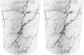 (2 Pack) Bathroom Trash Can, 5 Gallon Marble Plastic Garbage Bucket Bin with No Lid, White