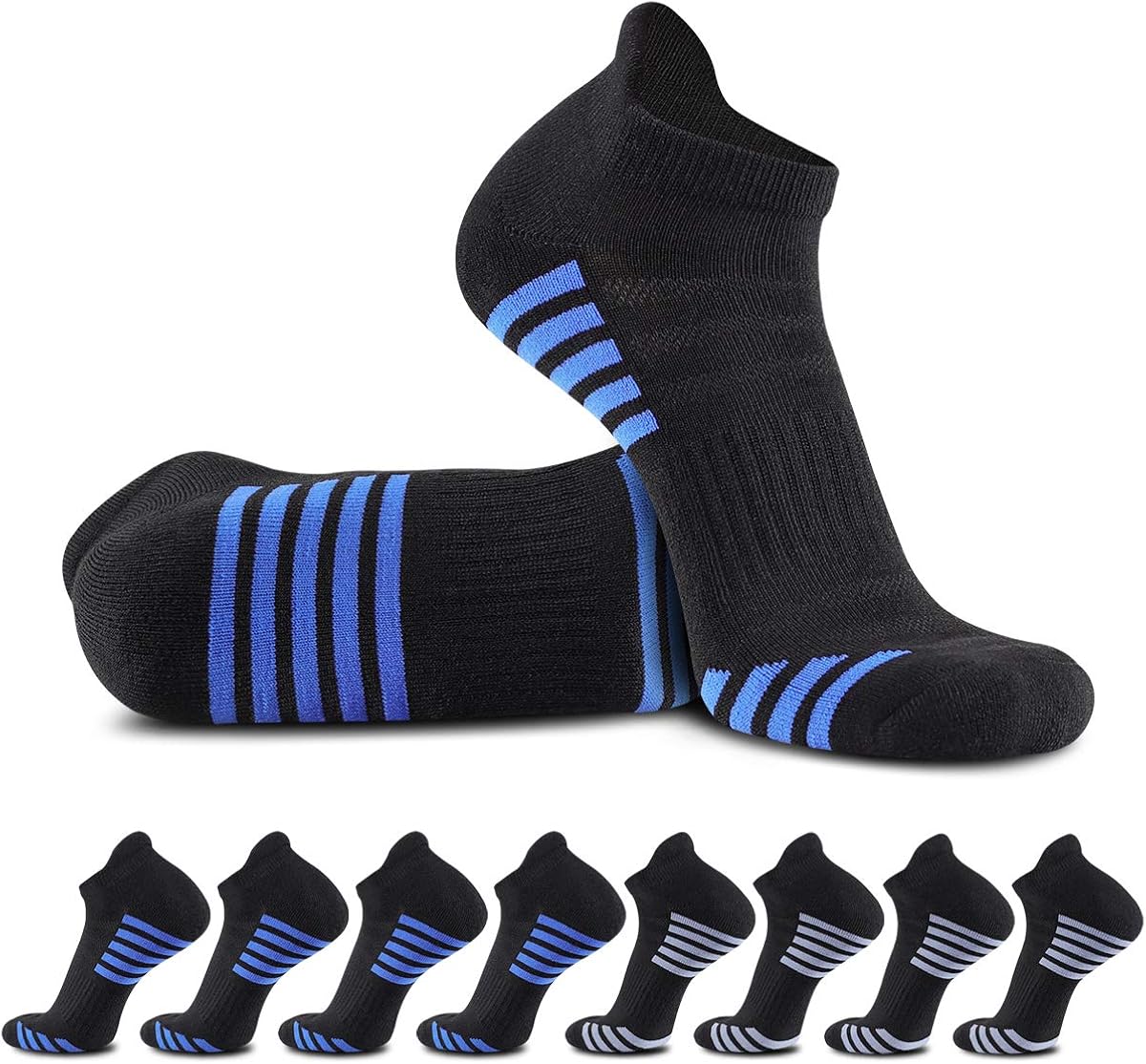 Bodvera Men's 8 Pack Performance Ankle Athletic Running Socks Cushioned Breathable Low Cut Sports Tab Socks : Clothing, Shoes & Jewelry