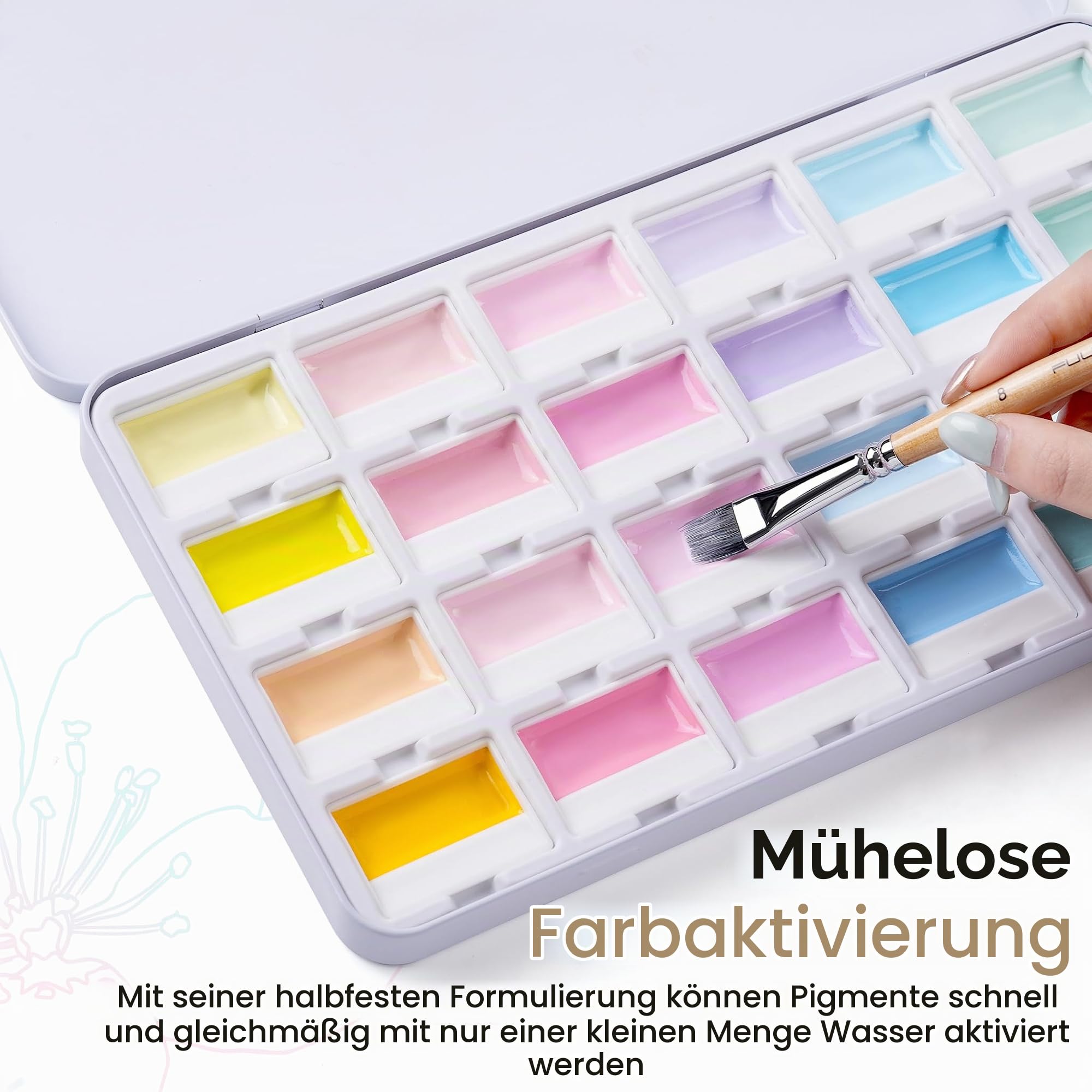 Aquarellfarben Set - 24 Premium Deckende Pastell-Wasserfarben, Macaron-Stil | Cremige Textur, Halbfeste Aquarellfarben, Aquarellkasten mit Mischpalette für Illustration, Journaling und Kreatives Malen