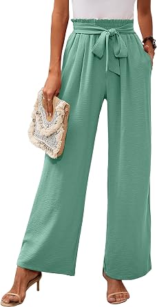 Heymoments Womens Wide Leg Lounge Pants with Pockets Lightweight High Waisted Adjustable Tie Knot Loose Trousers