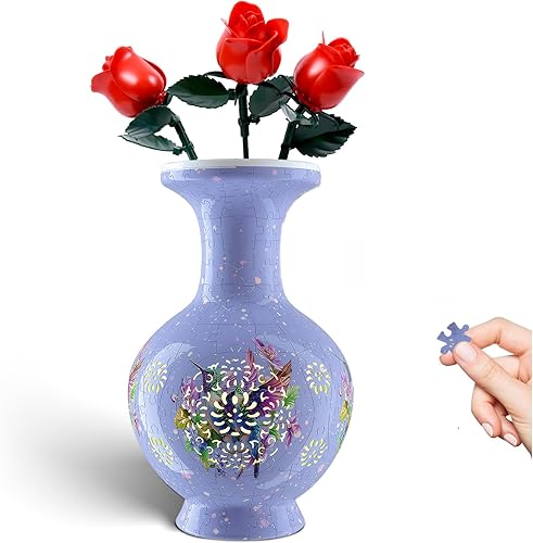 3D Puzzle Vase for Adults with LED Light, 200 Curved Pieces DIY Flower Vase Craft Kit, Creative Jigsaw Art Project Home Décor Centerpiece