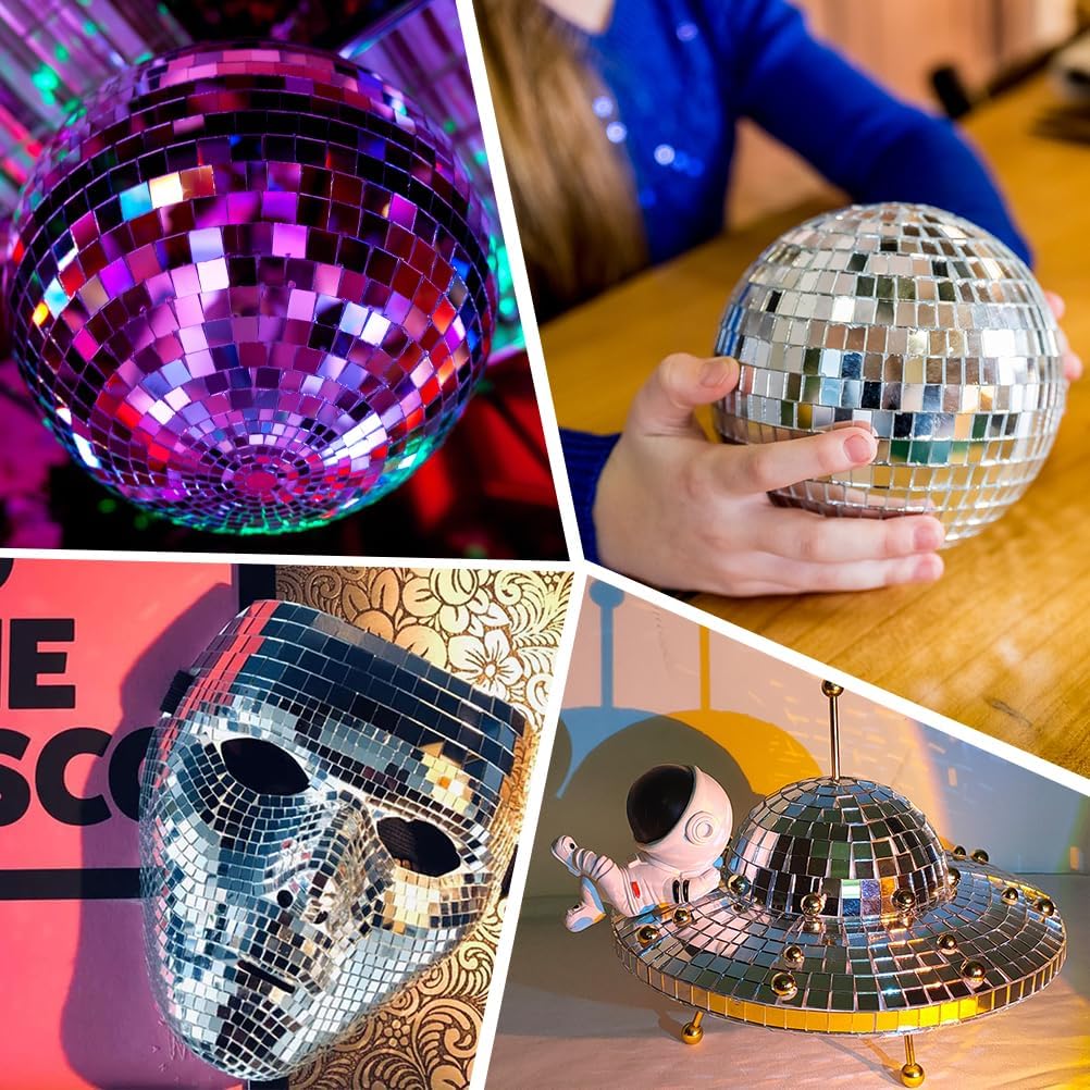 OTYMIOW 2250 PCS Disco Ball Tiles, 10 x 10 MM Self-Adhesive Disco Ball Stickers, Mosaic Mirror Tiles
