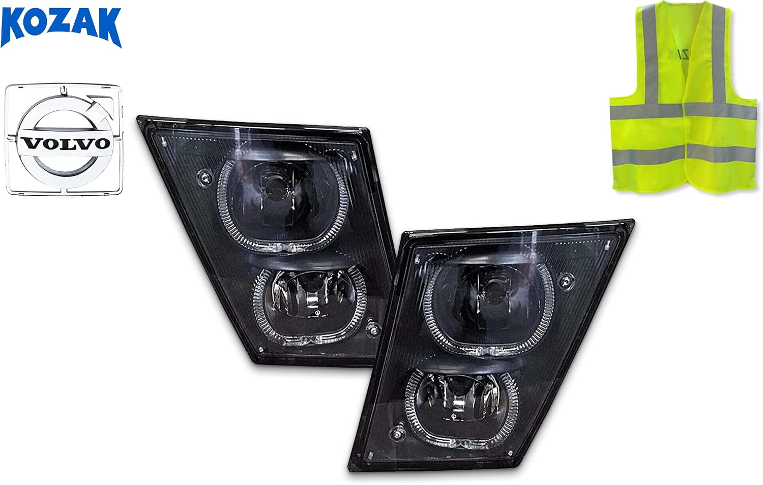 KOZAK Fog Light Angel Eyes With LED Light Bar Pair (Left Driver and Right Passenger Sides) compatible with Volvo VNL - fits VNL VN Models 2003 and newer - Truck Accessories