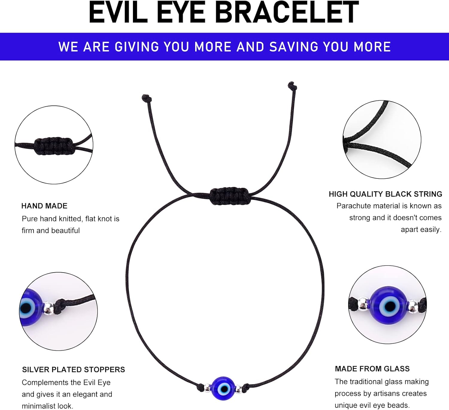 SUMMER LOVE Evil Eye Bracelet Pack Set of 4 Anklet Black Red String Lucky Protection Handmade Adjustable Bracelets for Women Men - Image 5