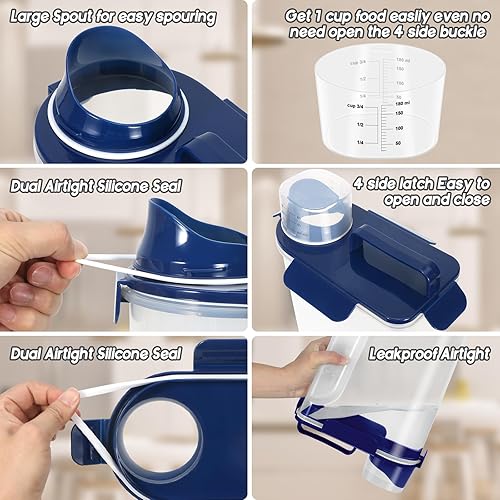 Miniatura 4 de Recipiente hermético de comida para perros, contenedor de almacenamiento para gatos, dispensador de mascotas sin BPA, cuerpo translúcido, boquilla