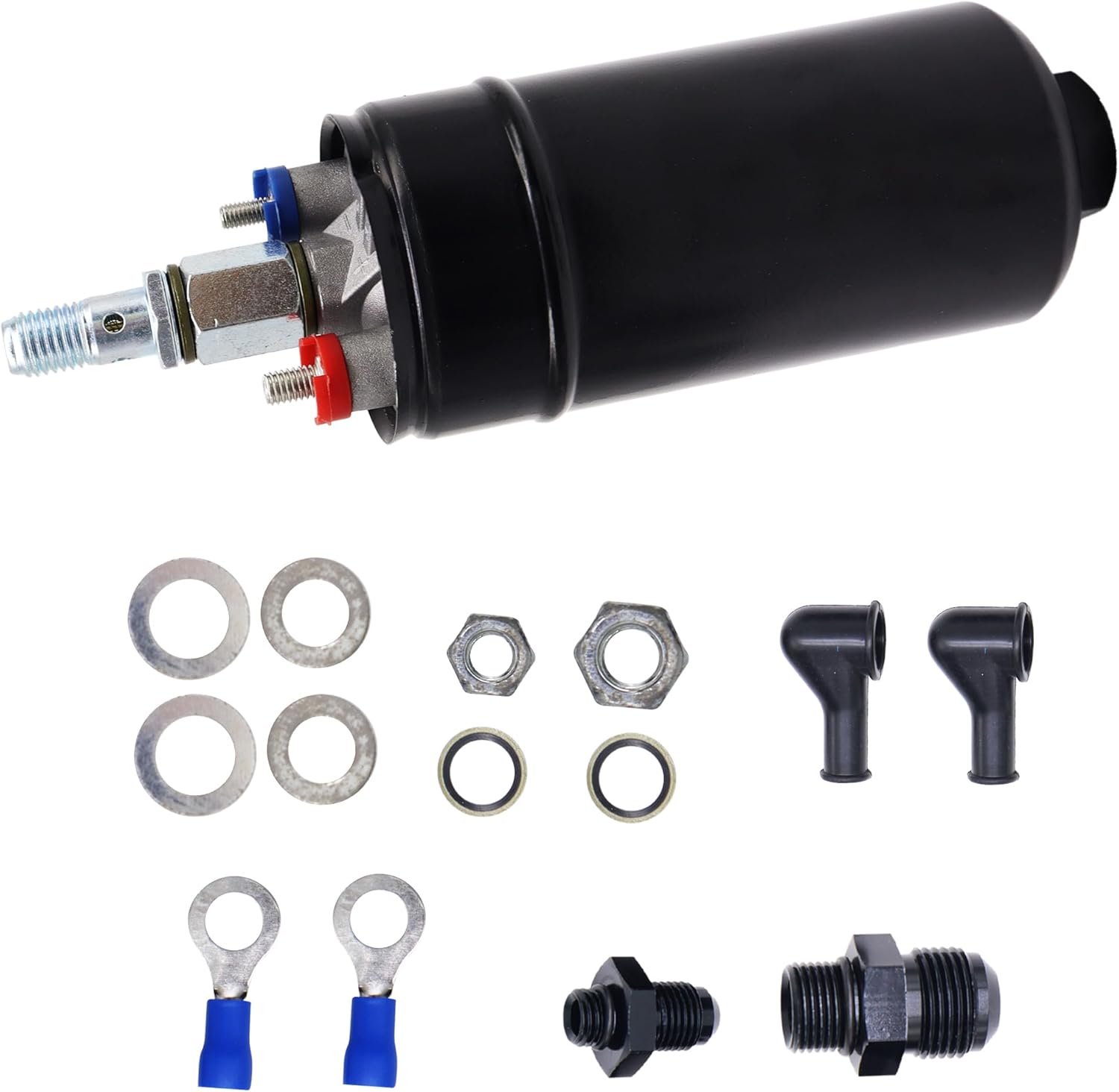 Universal Electric External Inline Fuel Pump, 12V 300LPH High Flow Rate Compatible with Gasoline, Pump Gas, Race Gas, Diesel, E85 and Alcohol/Ethanol, with AN6 AN10 Connector
