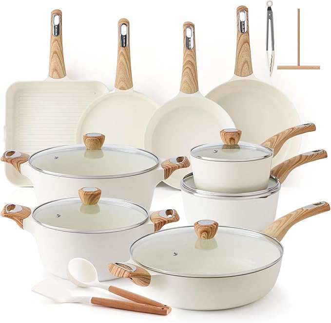 SENSARTE 26-piece ceramic cookware set with frying pans, grill pan, stockpots and utensils