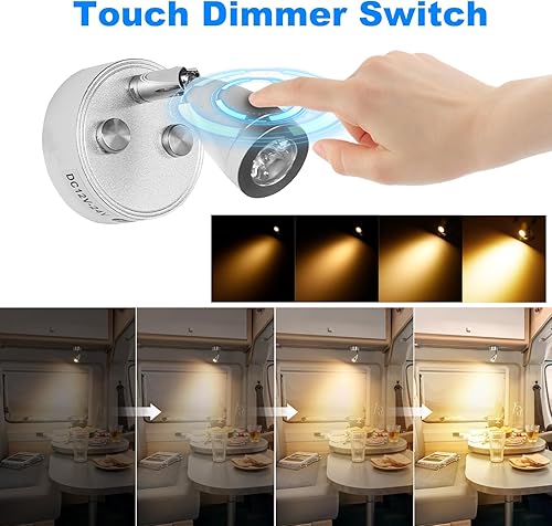 SUPAREE Lampe 12V LED Caravane 12V Éclairage LED USB Lampe de Lecture Camping Car 3200K Dimmable avec Prise USB Interrupteur Tactile pour RV Camion Bateau Van Fourgon 2Pcs - 3