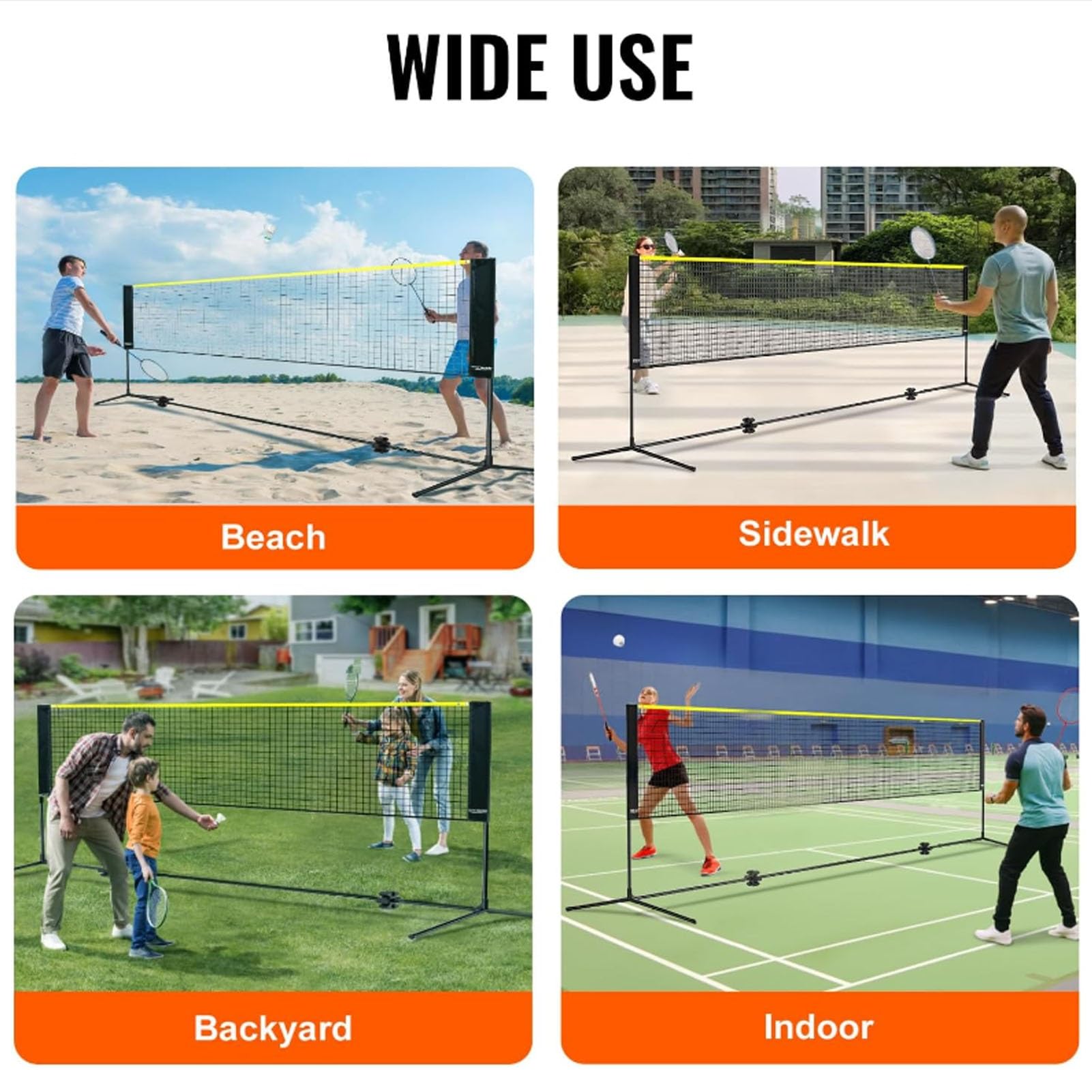 Rete per Badminton e Pallavolo Regolabile, Rete Multiuso Pieghevole in Nylon per Tennis e Pickleball, per Interni/Esterni e Giardino, Facile e Veloce da Montare(4.1m)