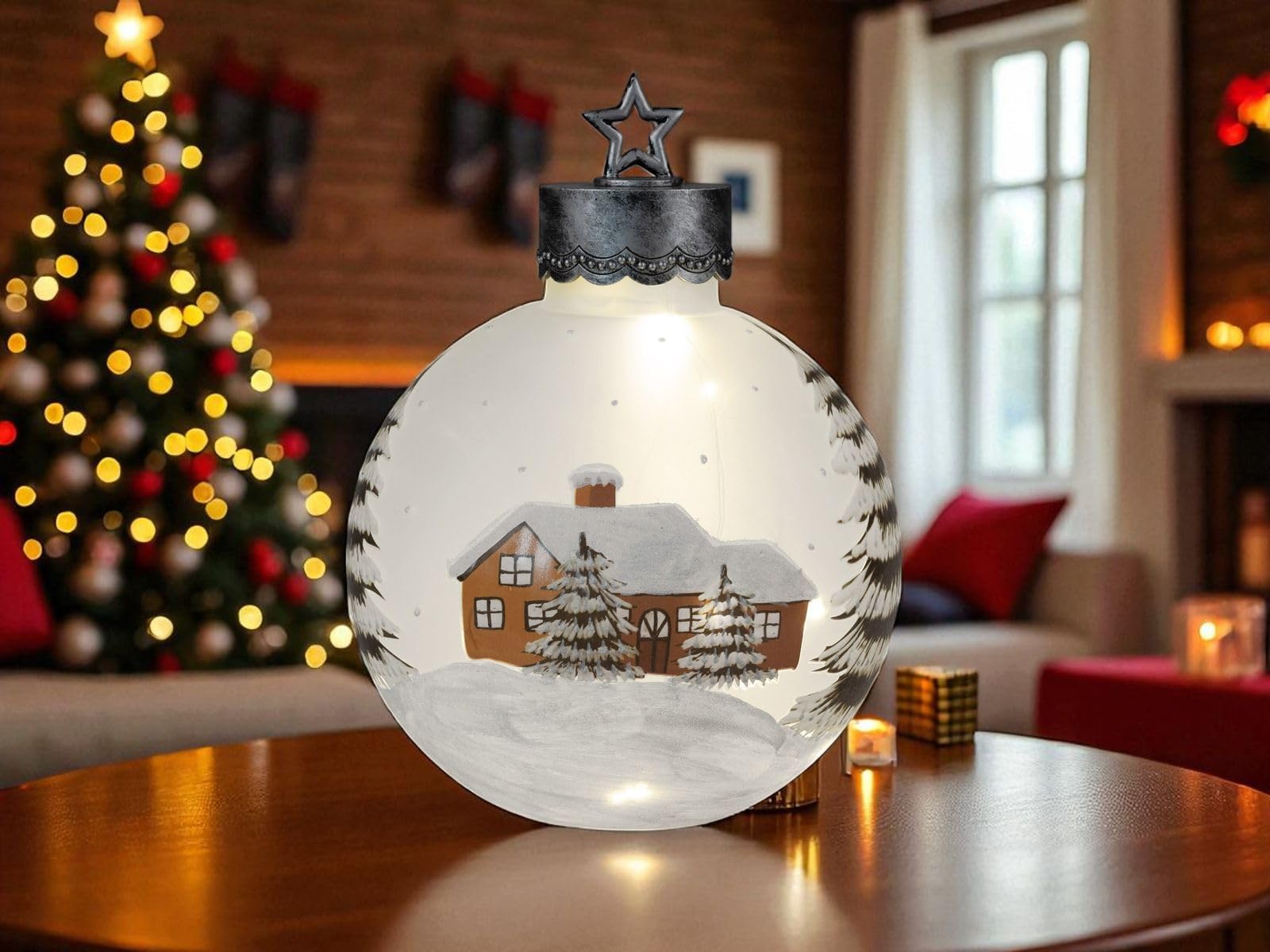 formano XXL LED Deko-Kugel 30 cm Winterdekor Glaskugel Timer 6 h/18 h beleuchtet - Batteriebetrieben - Herbst Winter Weihnachtsdeko für Tisch Regal Fensterbank