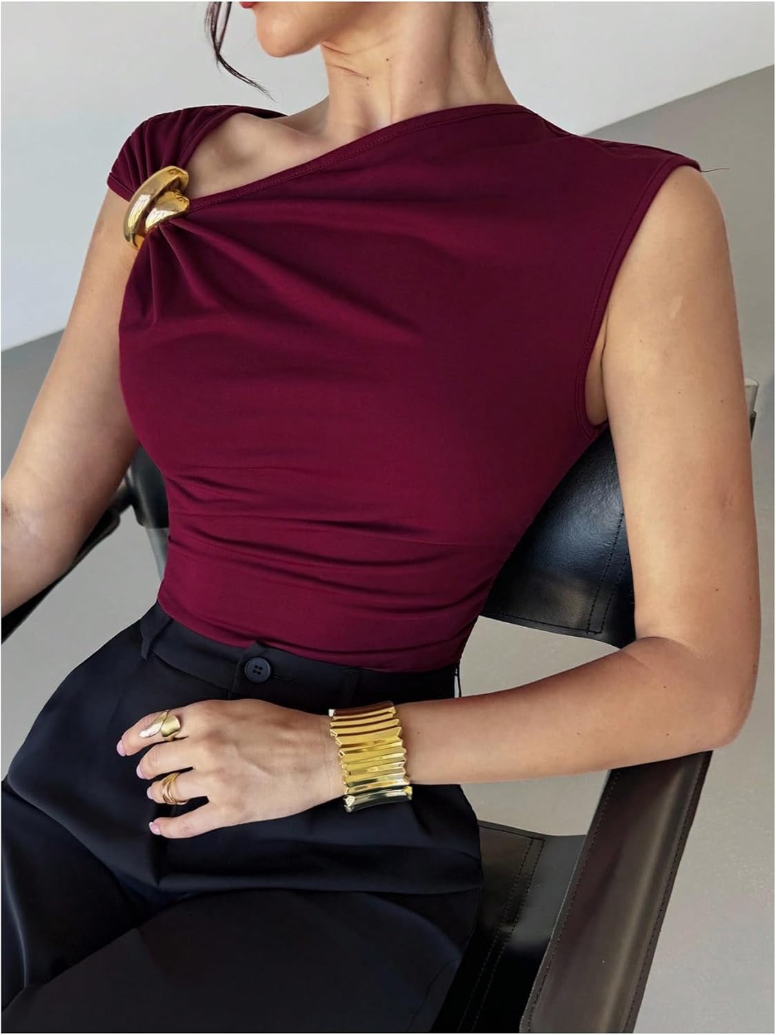 Verdusa Women's Off The Shoulder Tops Mental Elegant Asymmetrical Dressy Top Going Out Outfits - Image 4