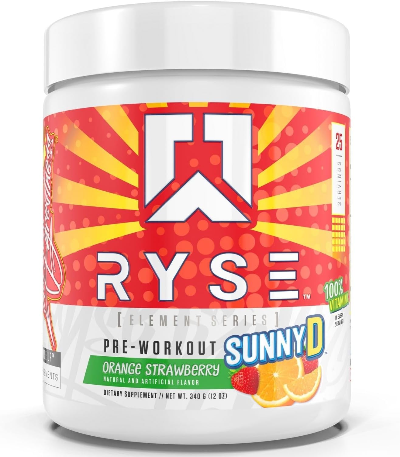 RYSE Up Supplements Element Series Pre-Workout | Everyday Pre-Workout | Beta Alanine, NO3-T Nitrates | 200mg Caffeine | 25 Servings (Sunny D Orange Strawberry)